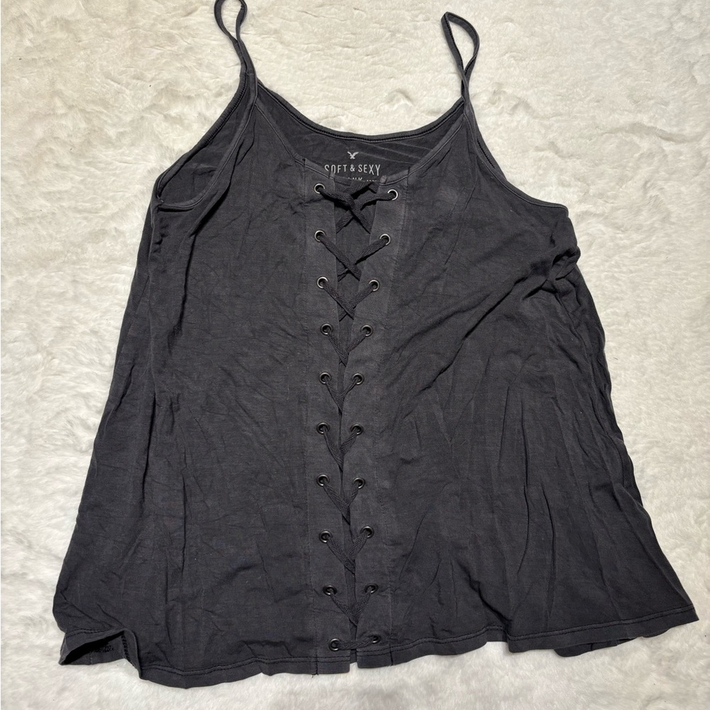 American Eagle Outfitters Charcoal Lace-Up Tank